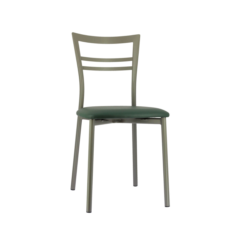 Chaise de cuisine rembourrée en simili vert foncé et métal satiné - Go 1419