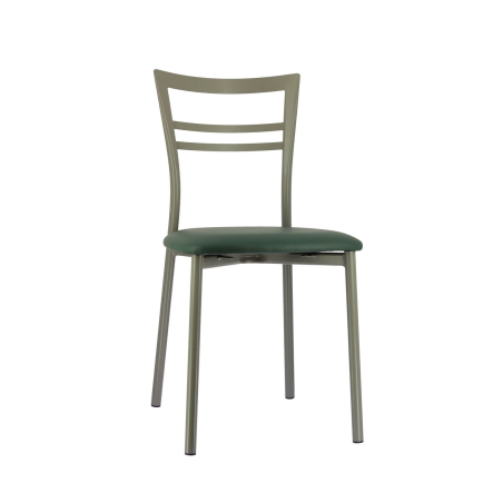 Chaise de cuisine rembourrée en simili vert foncé et métal satiné - Go 1419