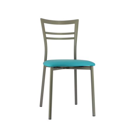Chaise de cuisine rembourrée en simili turquoise et métal satiné - Go 1419