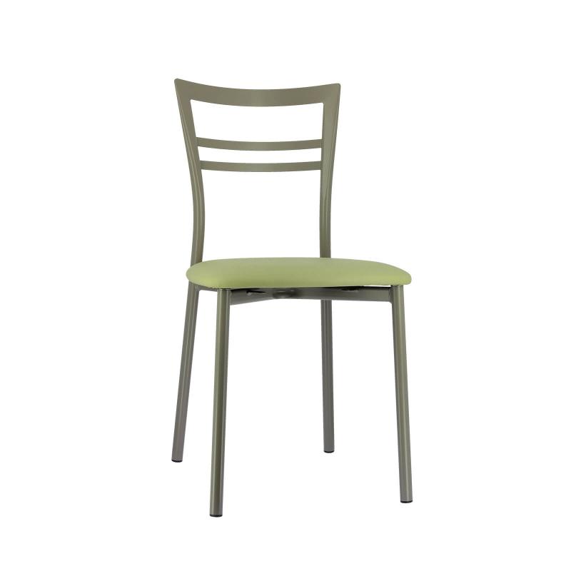 Chaise de cuisine rembourrée en simili vert clair et métal satiné - Go 1419