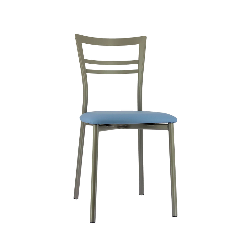 Chaise de cuisine rembourrée en simili bleu ciel et métal satiné - Go 1419