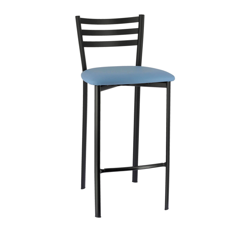 Tabouret en métal noir et revêtement en simili bleu ciel - Ace 1329