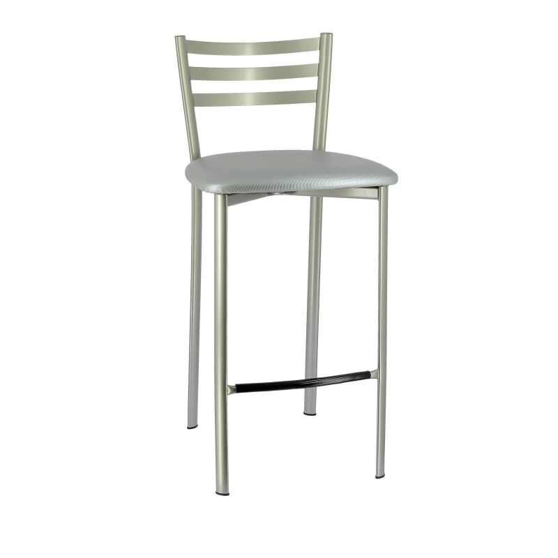 Tabouret en métal satiné et revêtement en simili gris brillant - Ace 1329