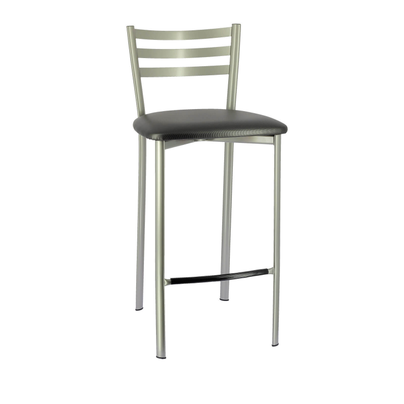 Tabouret en métal satiné et revêtement en simili noir brillant - Ace 1329
