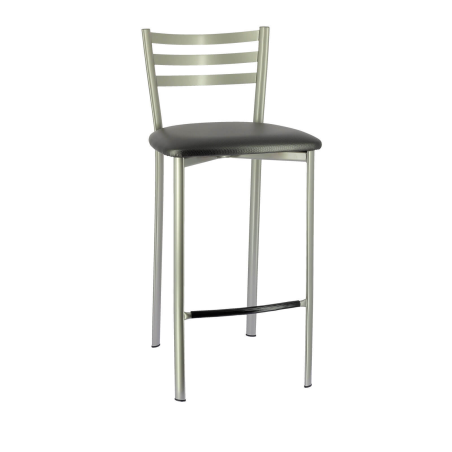 Tabouret en métal satiné et revêtement en simili noir brillant - Ace 1329