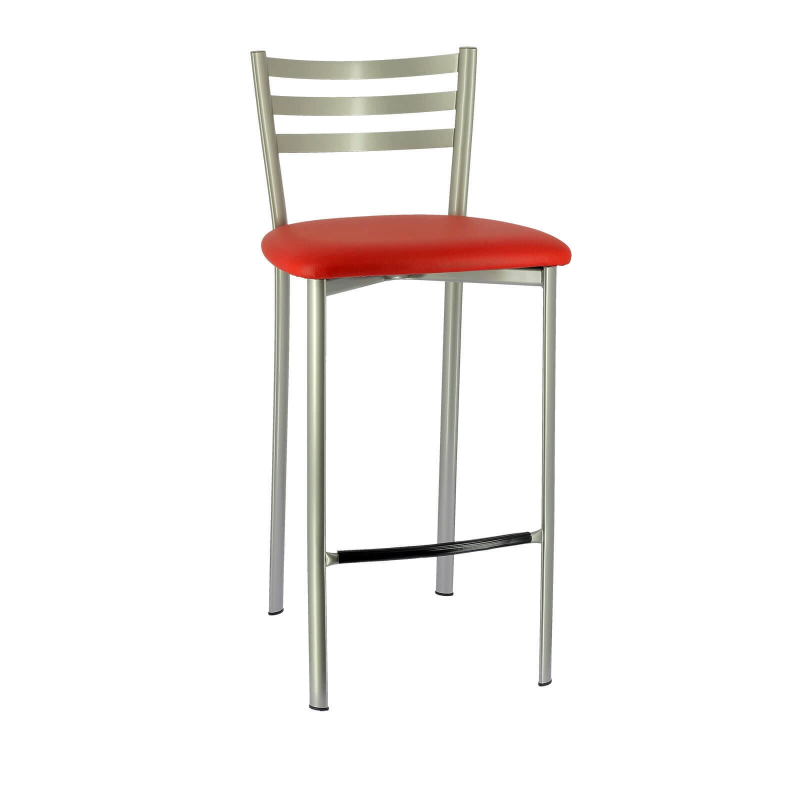 Tabouret en métal satiné et revêtement en simili rouge - Ace 1329