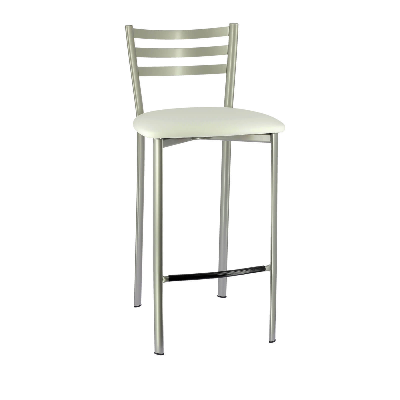 Tabouret en métal satiné et revêtement en simili blanc - Ace 1329