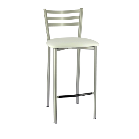 Tabouret en métal satiné et revêtement en simili blanc - Ace 1329