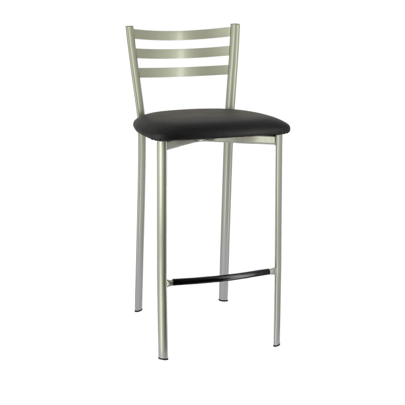 Tabouret en métal satiné et revêtement en simili noir - Ace 1329