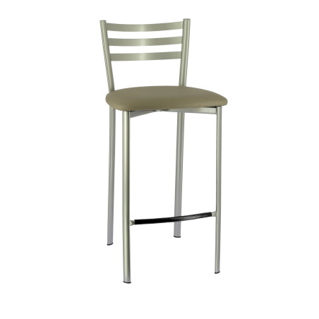 Tabouret en métal satiné et revêtement en simili taupe - Ace 1329