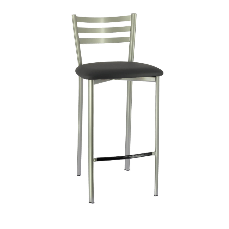 Tabouret en métal satiné et revêtement en simili gris anthracite - Ace 1329