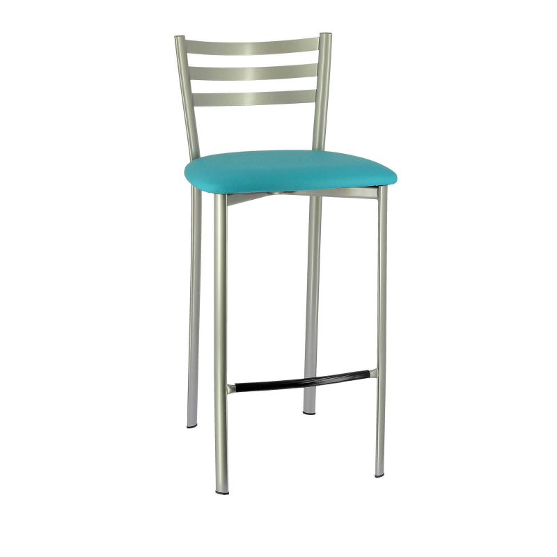 Tabouret en métal satiné et revêtement en simili turquoise - Ace 1329