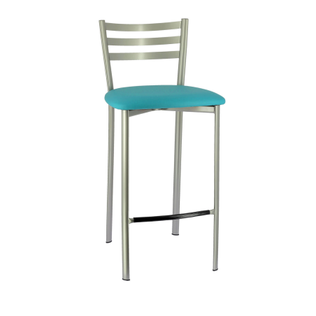 Tabouret en métal satiné et revêtement en simili turquoise - Ace 1329