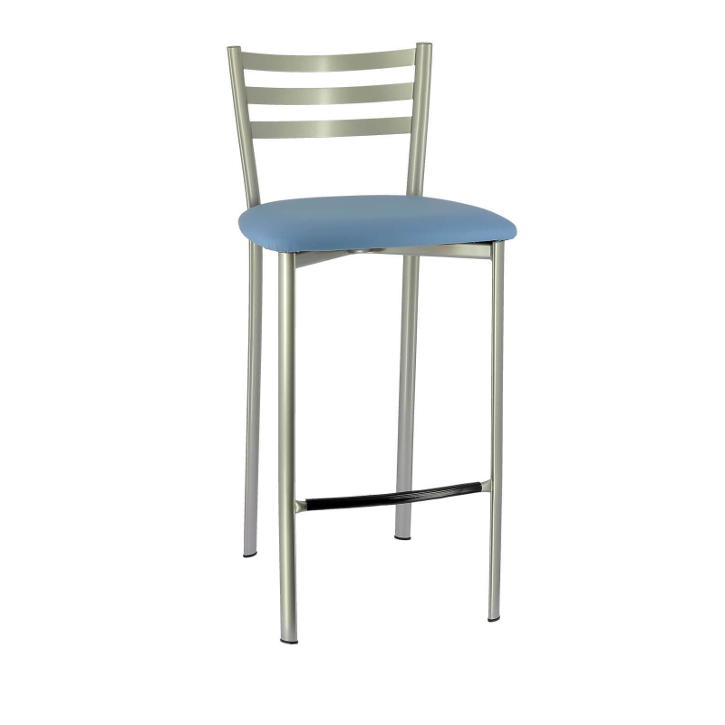 Tabouret en métal satiné et revêtement en simili bleu ciel - Ace 1329