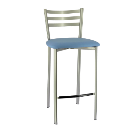 Tabouret en métal satiné et revêtement en simili bleu ciel - Ace 1329