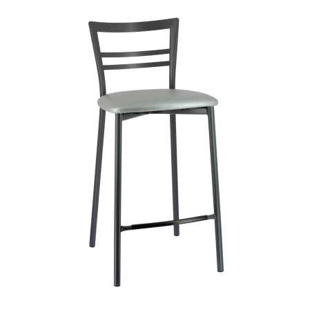 Tabouret avec revêtement synthétique gris brillant et pieds métalliques - Go 1513