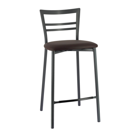 Tabouret avec base métallique et assise en simili marron - Go 1513