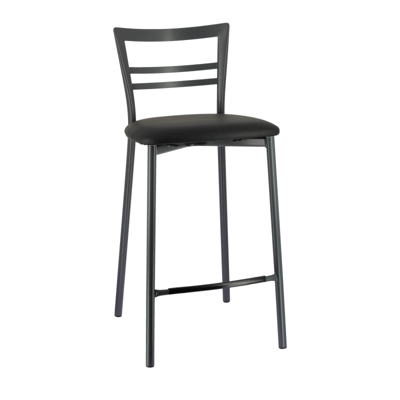 Tabouret snack en synthétique noir et pieds métalliques noirs - Go 1513