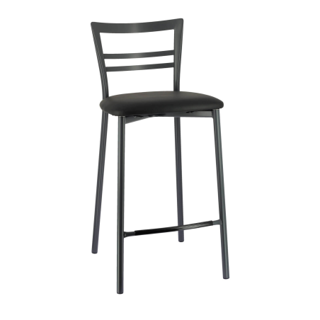 Tabouret snack en synthétique noir et pieds métalliques noirs - Go 1513
