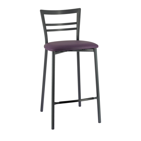 Tabouret avec structure en métal noir et assise en synthétique marron - Go 1513