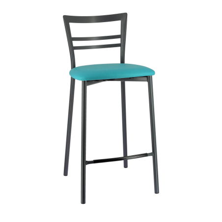 Tabouret snack en métal noir avec assise confortable en synthétique turquoise - Go 1513
