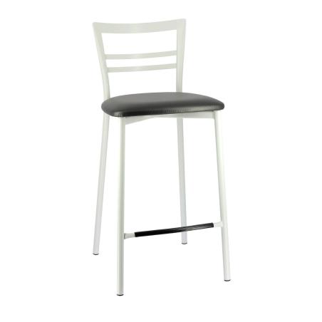 Tabouret en métal blanc avec dossier bas et assise synthétique - Go 1513