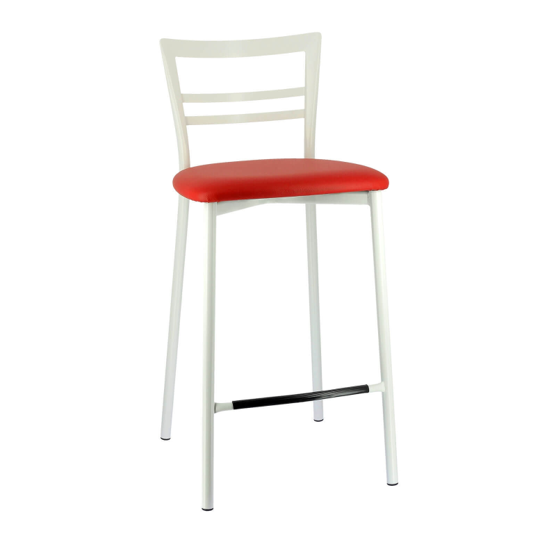 Tabouret snack en simili rouge avec piétement métallique blanc - Go 1513