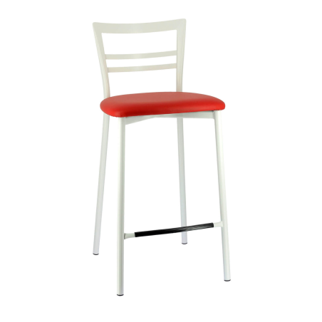 Tabouret snack en simili rouge avec piétement métallique blanc - Go 1513