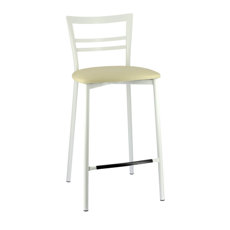 Tabouret snack avec base en métal blanc et revêtement synthétique beige - Go 1513