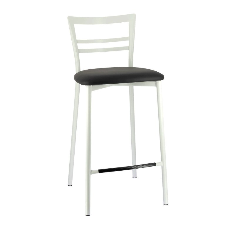 Tabouret snack avec pieds en métal blanc et assise synthétique noire - Go 1513