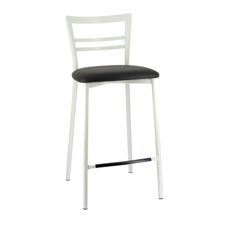 Tabouret snack avec pieds en métal blanc et assise synthétique noire - Go 1513