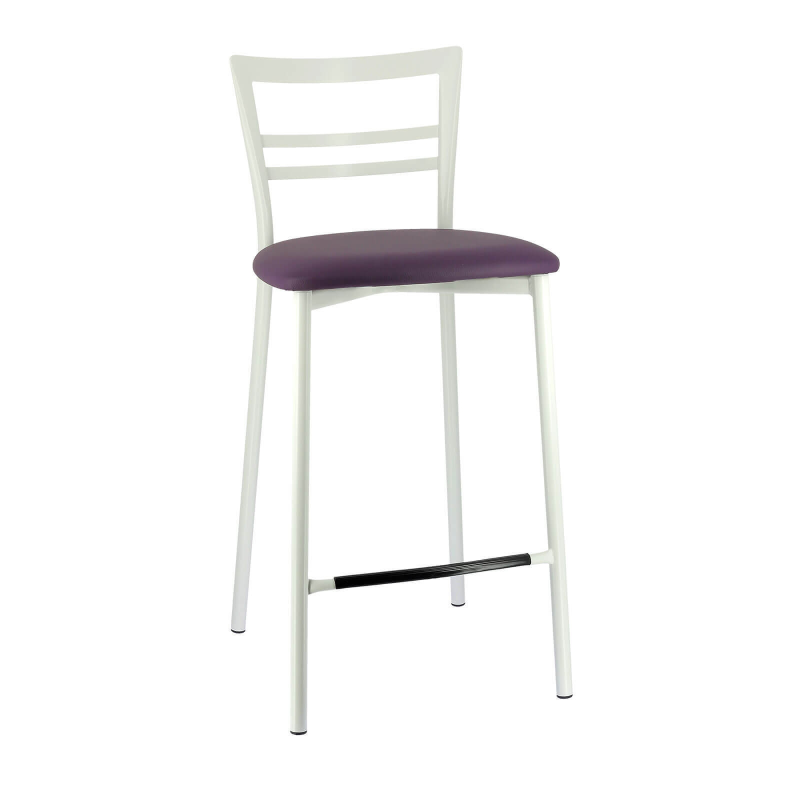 Tabouret contemporain en métal blanc et assise en synthétique marron - Go 1513