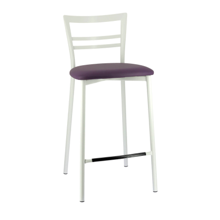 Tabouret contemporain en métal blanc et assise en synthétique marron - Go 1513