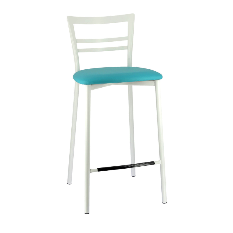 Tabouret en métal blanc avec assise en synthétique turquoise - Go 1513