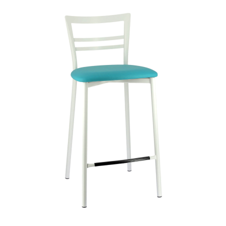Tabouret en métal blanc avec assise en synthétique turquoise - Go 1513