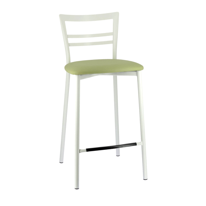 Tabouret blanc en synthétique gris avec pieds métalliques blancs - Go 1513