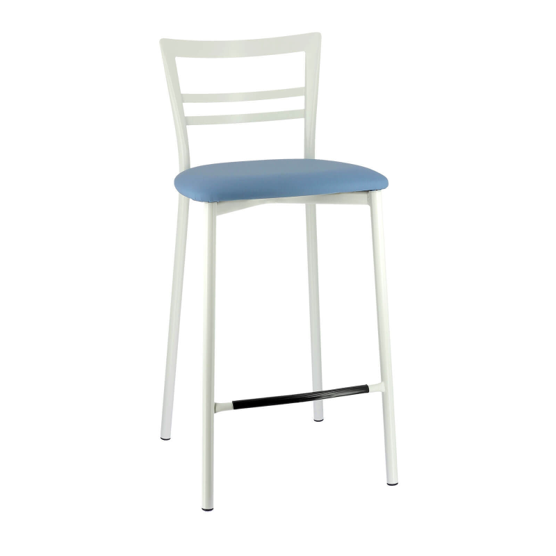 Tabouret avec assise en synthétique bleu et pieds en métal blanc - Go 1513
