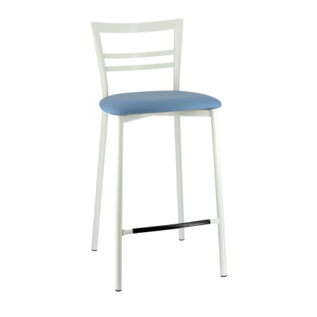 Tabouret avec assise en synthétique bleu et pieds en métal blanc - Go 1513