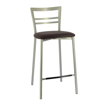 Tabouret contemporain avec assise en synthétique marron et base métallique satinée - Go 1513