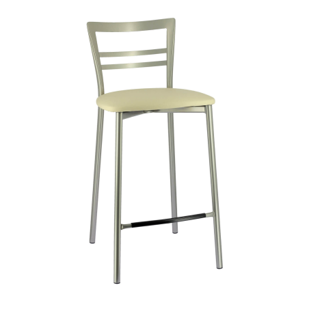 Tabouret en métal satiné avec assise en synthétique blanc - Go 1513