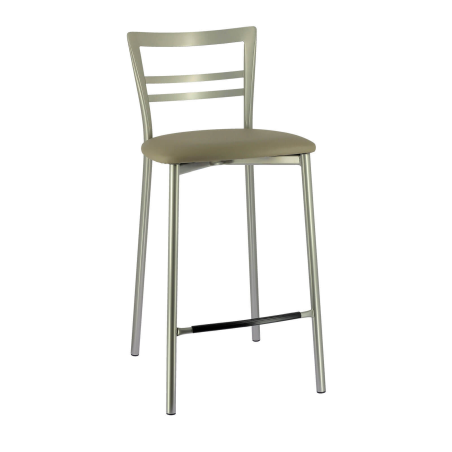 Tabouret en synthétique marron clair et métal gris satiné - Go 1513