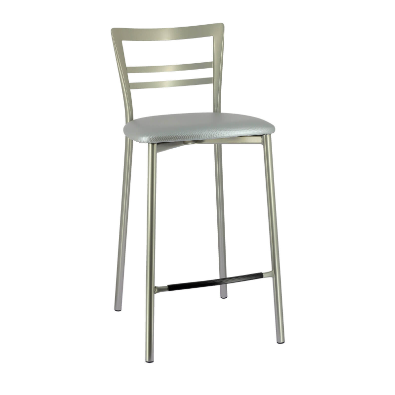 Tabouret snack en synthétique gris brillant avec pieds métalliques - Go 1513