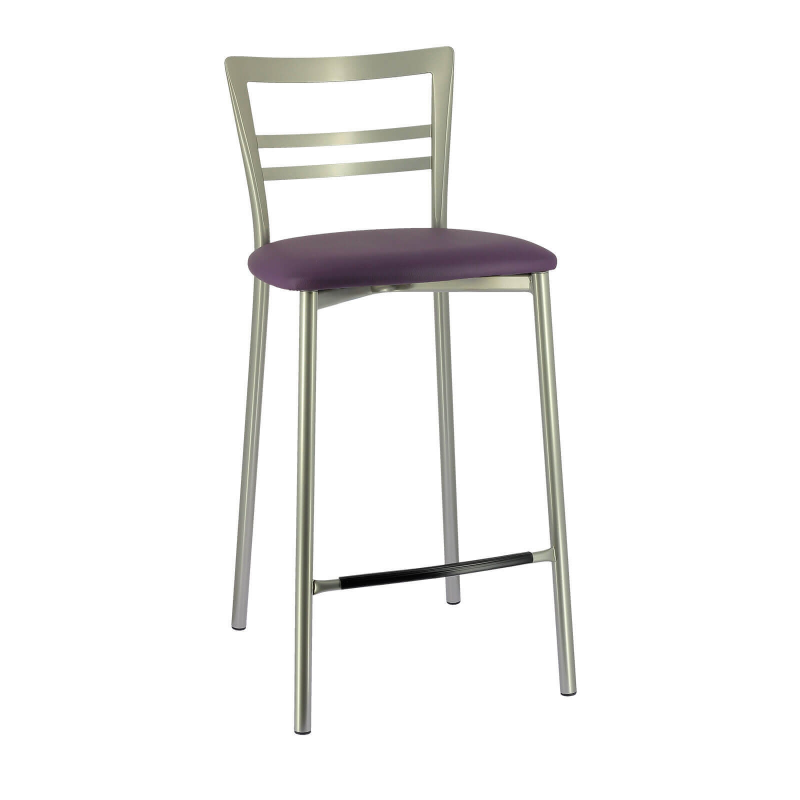 Tabouret avec assise en synthétique marron et base en métal satiné - Go 1513