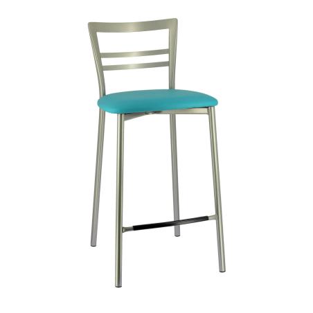 Tabouret snack en simili turquoise et métal satiné - Go 1513