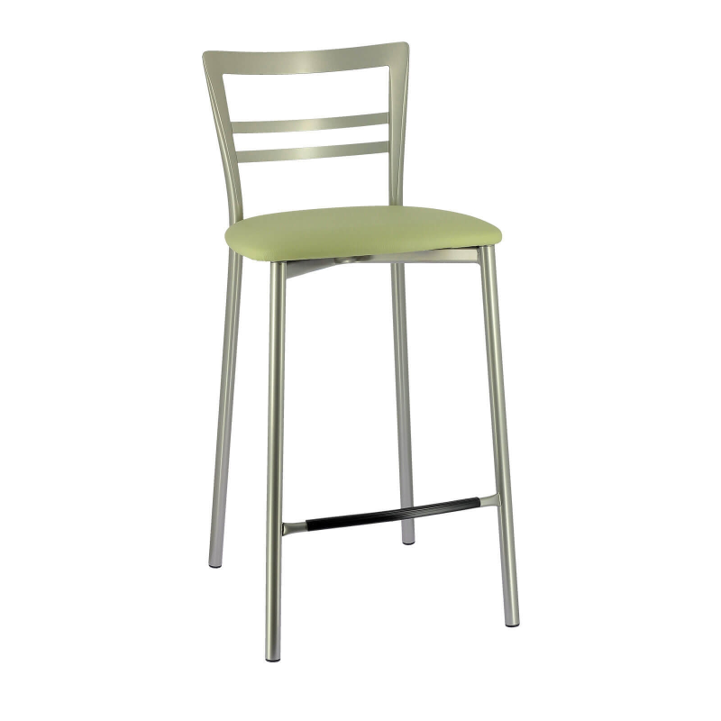 Tabouret contemporain avec assise en simili gris clair et base métallique satinée - Go 1513