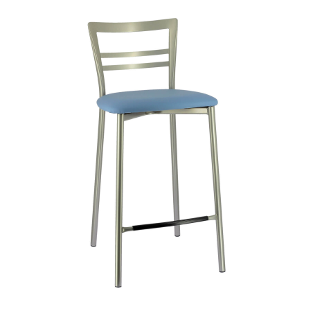 Tabouret en métal satiné avec assise en simili bleu - Go 1513