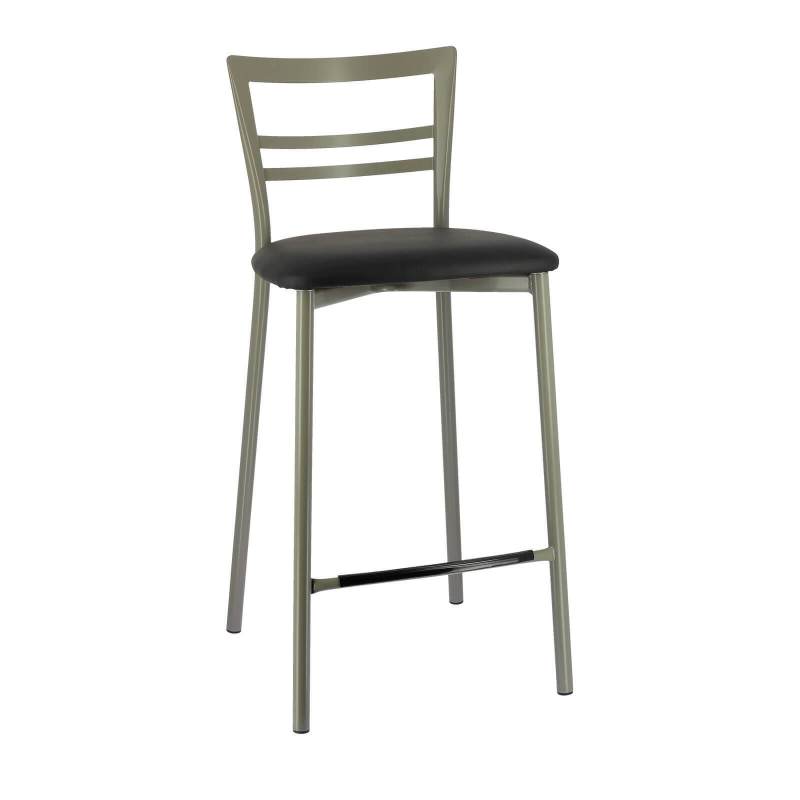 Tabouret en simili noir et métal gris satiné - Go 1513