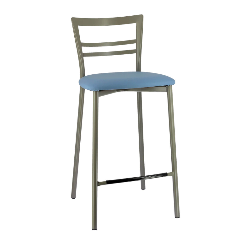 Tabouret contemporain avec base métallique satinée et assise en simili bleu - Go 1513