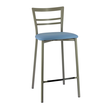 Tabouret contemporain avec base métallique satinée et assise en simili bleu - Go 1513
