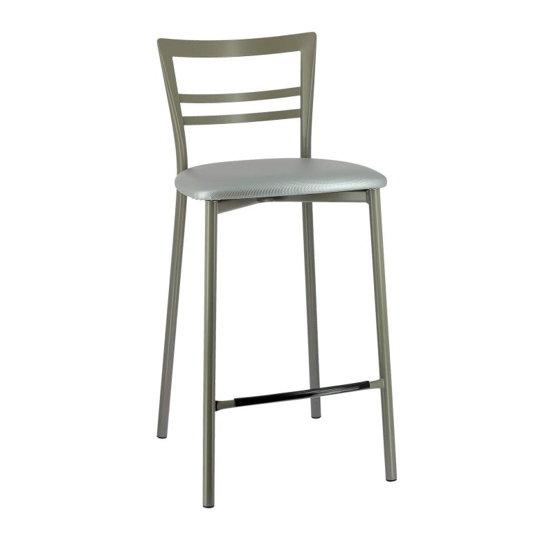 Tabouret snack en simili gris brillant avec pieds métalliques - Go 1513